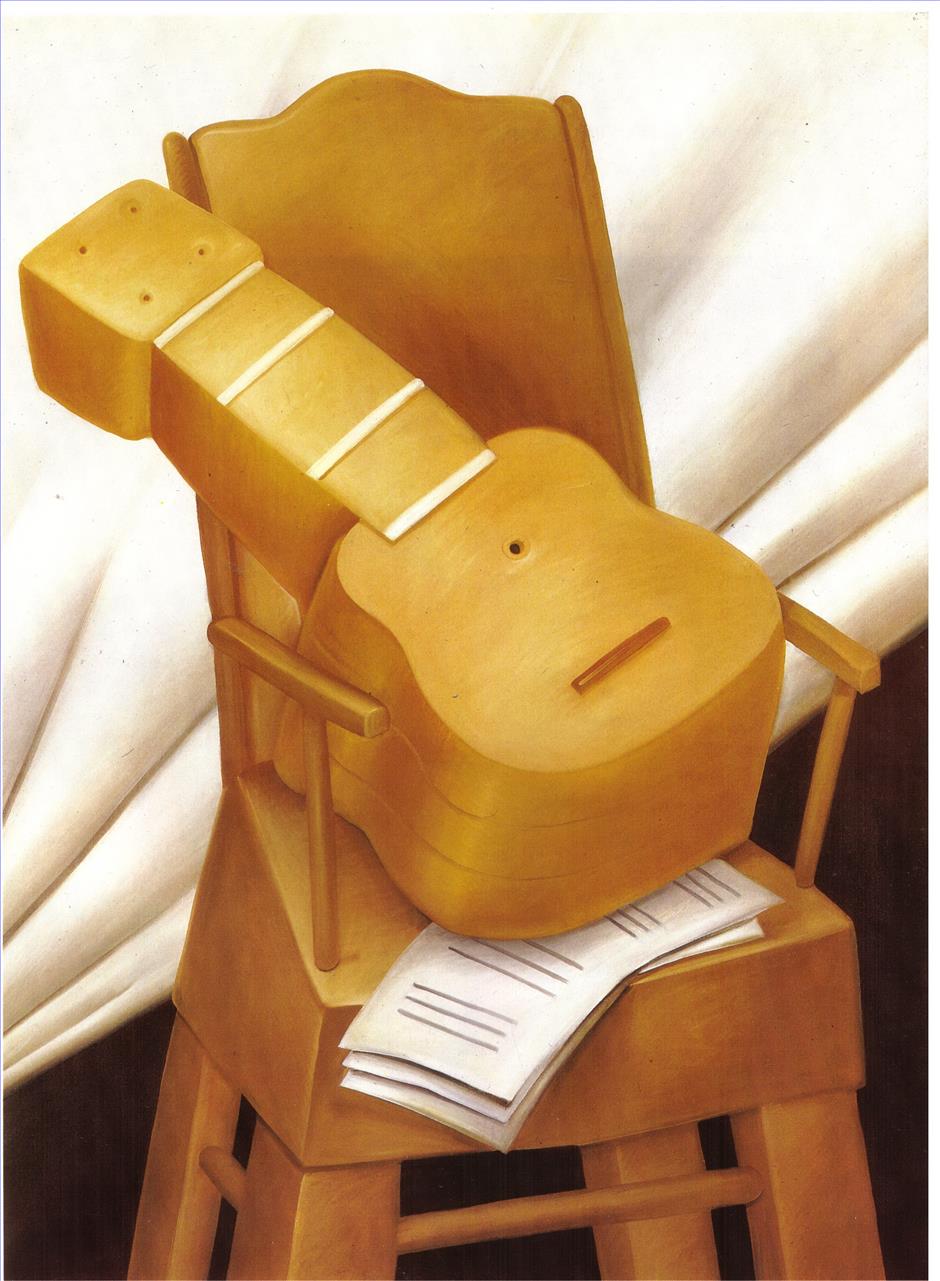 Guitare et chaise Fernando Botero Peintures à l'huile